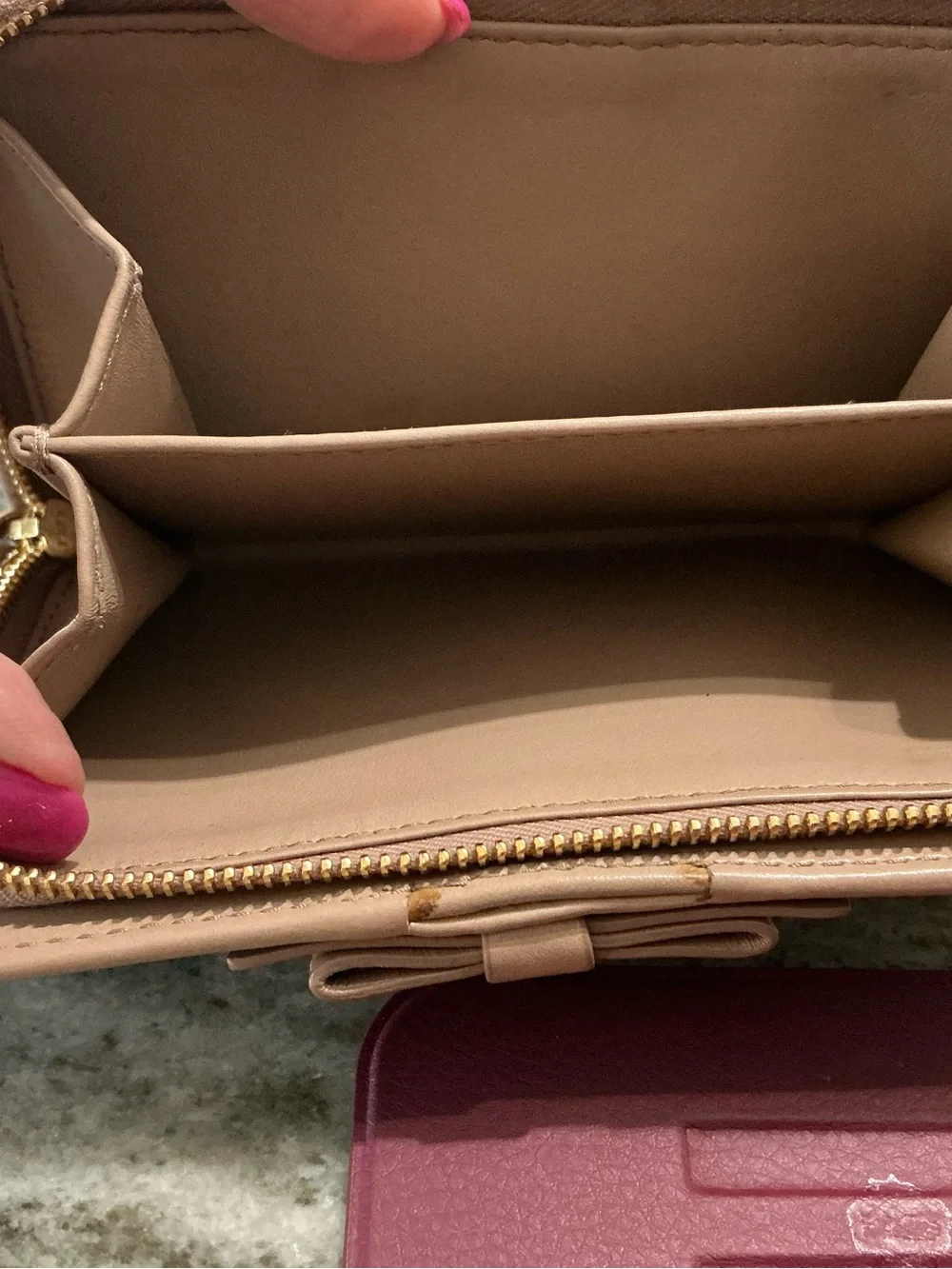 Prada Nude Saffiano Leather Zip-Around Wallet with Bow